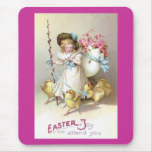 Girl, Pink Roses and Chicks on Leashes Mouse Pad