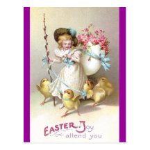 Girl, Pink Roses and Chicks on Leashes Postcard