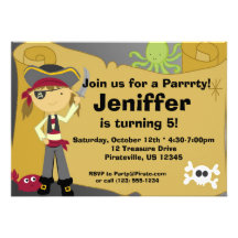 Girl Pirate Treasure Map Birthday Party Invitation
