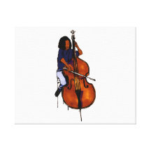 Girl playing orchestra bass blue shirt dark canvas print