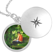 Girl Reading in Park Necklace