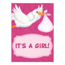 Girl Stork  Baby Shower  Invitation