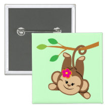 Girl Swinging Monkey Pinback Buttons