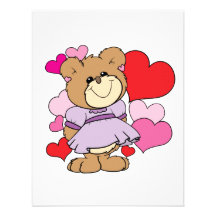 girl  teddy bear in love lots of hearts design announcement