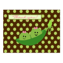 Girl Twins Peas in a Pod Baby Shower Thank You Postcard