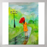 GIRL WITH A RED UMBRELLA PRINT