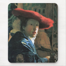 Girl with red hat by Johannes Vermeer Mouse Mats