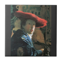 Girl with red hat by Johannes Vermeer Tile
