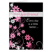 Girlfriend Birthday Card, Pink, Black, Swirls