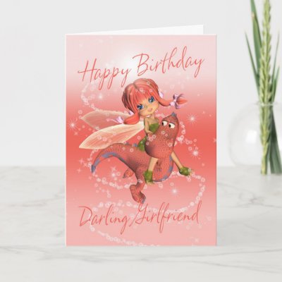 Girlfriend Cute Birthday card, pink dragon with fa - Za