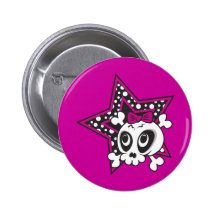 Girlie Emo Skull Pinback Button