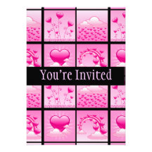 Girlie Pink Hearts Of Love Personalized Announcements