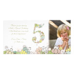 Girls 5th Birthday Neutral Blooms Thank You Photo photo cards