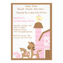 Girls Barn Animal Fun Birthday Party Announcements