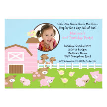 Girls Barn Animal Fun Photo Birthday Invitation