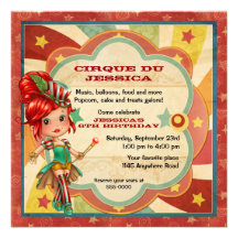 Girls Circus Birthday Personalised Invitation