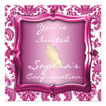 GIRLS CONFIRMATION  INVITATIONS PINK GEMS FAUX