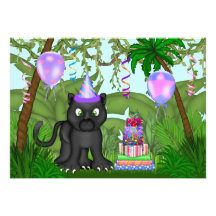 Girls Jungle Panther Birthday Party Invitation