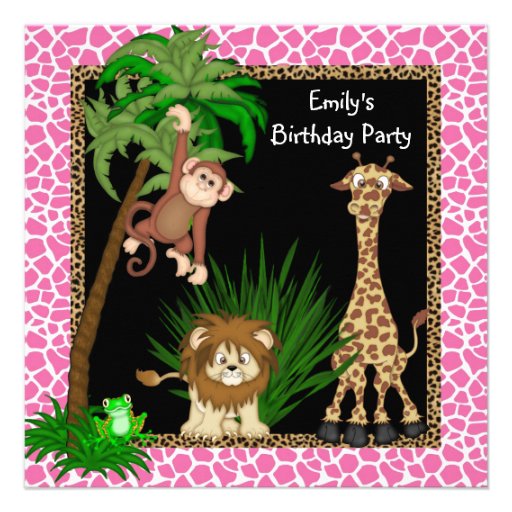 Girls Jungle Safari Birthday Party Invitations