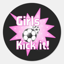 Girls Kick it Round Stickers