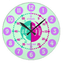 Girls learn to tell time purple mint wall clock