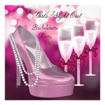 Girls Night Out Pink Shoes Hi Heels Champagne Personalised Invites