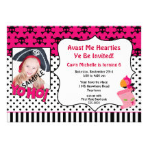 Girls Photo Pirate Birthday Party Invitation