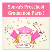 Girls Preschool / Kindergarten Graduation Party Custom Invites