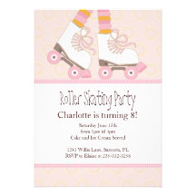Girls Roller Skating Themed Party Invitations
