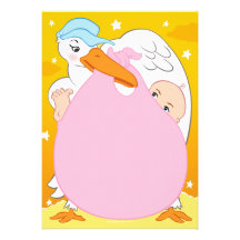 Girls Stork Baby Shower Invitations
