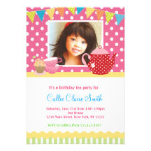 Girls Tea Party Birthday Invitations
