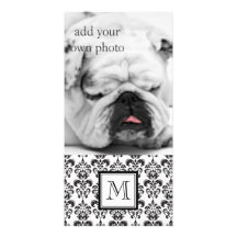 GIRLY BLACK DAMASK PATTERN 2 YOUR INITIAL PHOTO CARD