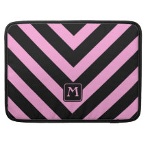 Girly black pink chevron zigzag pattern monogram sleeve for MacBooks