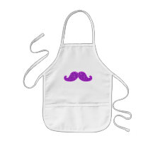 Girly fun retro mustache purple glitter printed apron