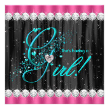 Girly Glam Teal and Hot Pink Baby Shower Invites