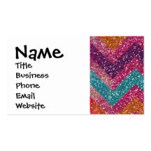 Girly Glitter Print Chevron Stripes Teal Pink Business Card Template