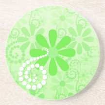 Girly Green Floral Retro Flowers Drink Coasters