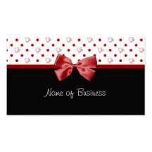Girly Hearts and Polka Dots Red Ribbon Business Card Templates