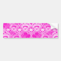 Girly Hot Pink Fuchsia White Lace Damask Bumper Sticker