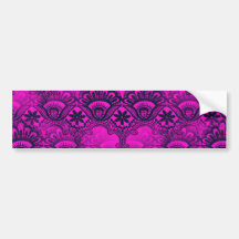 Girly Hot Pink Fuschia Navy Blue Damask Lace Bumper Sticker