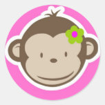 Girly Monkey Round Sticker