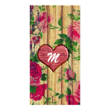 Girly Monogram Floral Print on Wood Picture Card