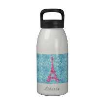 Girly Pink Eiffel Tower, teal blue glitter photo Drinking Bottle