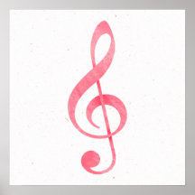 Girly Pink Watercolor Paint Music Note Treble Clef Posters
