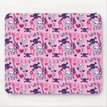 Girly Punk Rock Electric Guitars and Skulls Pink Mousemat