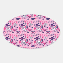Girly Punk Rock Electric Guitars and Skulls Pink Oval Sticker
