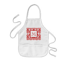GIRLY RED DAMASK PATTERN 2 YOUR INITIAL APRONS