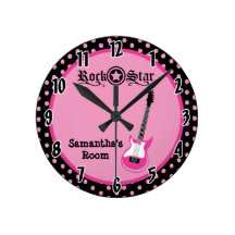 Girly Rock Star Pink Guitar Personalised Clock