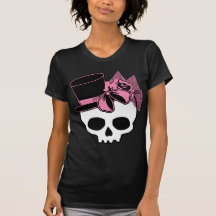 Girly Skull with Hat and Pink Bow T Shirts