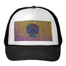 Girly Trendy Faux Glitter Skull Mesh Hat